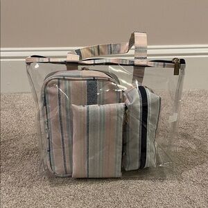 Striped Pastel Pink and Blue Travel Bag Set